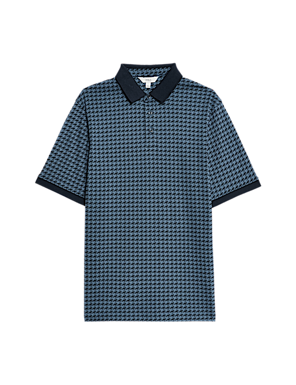 Pure Cotton Houndstooth Print Polo Shirt