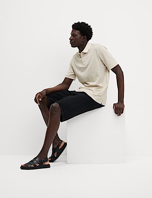 Pure Cotton Houndstooth Print Polo Shirt