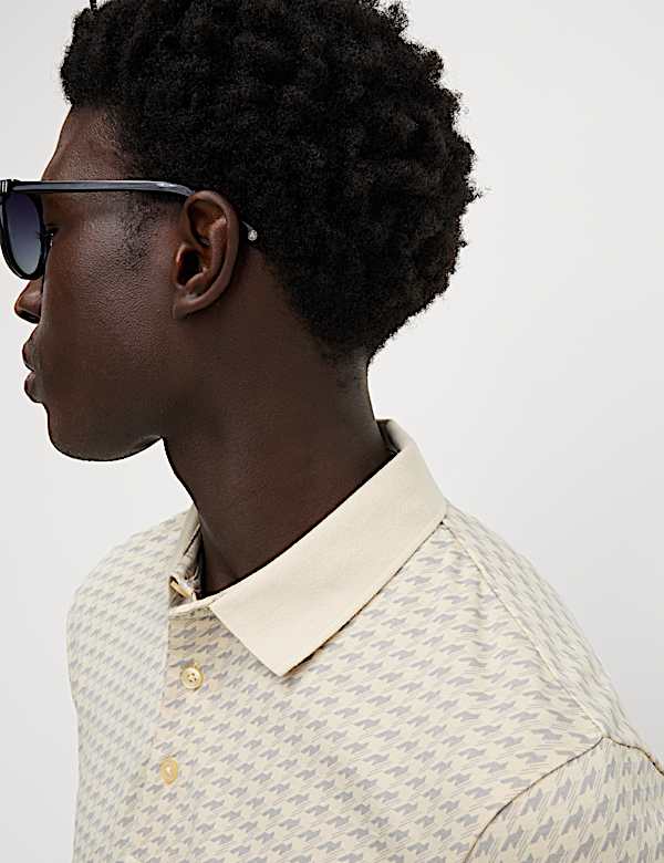 Pure Cotton Houndstooth Print Polo Shirt
