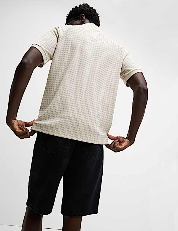 Pure Cotton Houndstooth Print Polo Shirt