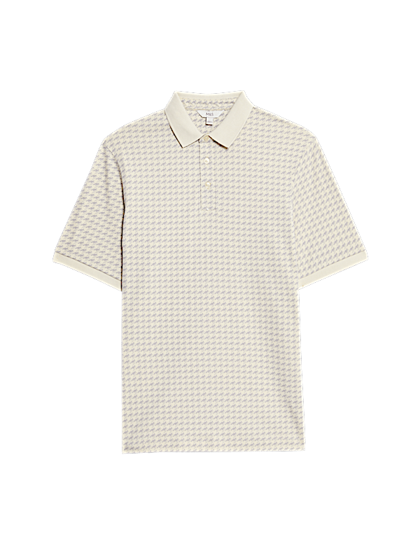 Pure Cotton Houndstooth Print Polo Shirt
