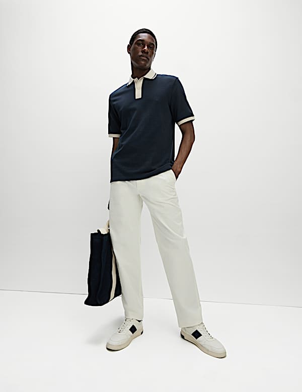 Pure Cotton Textured Tipped Polo Shirt - GR