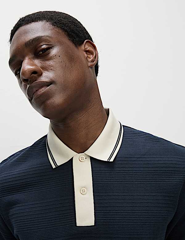 Pure Cotton Textured Tipped Polo Shirt