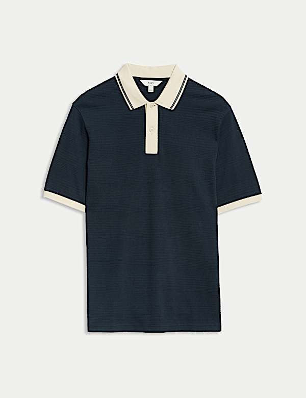 Pure Cotton Textured Tipped Polo Shirt - MX