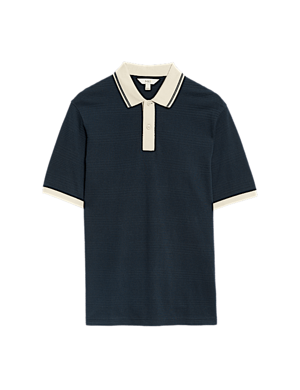 Pure Cotton Textured Tipped Polo Shirt