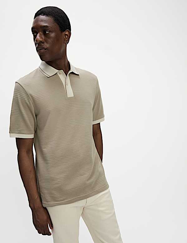 Pure Cotton Textured Tipped Polo Shirt - SK