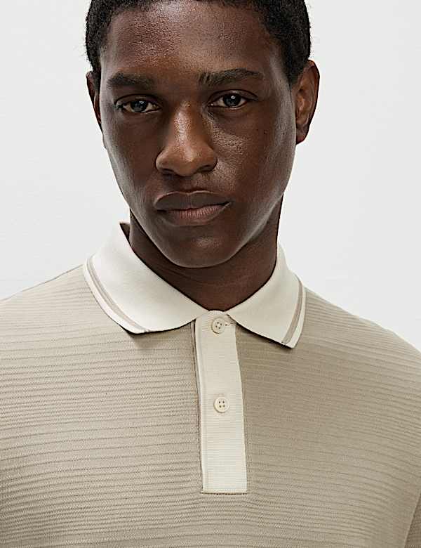 Pure Cotton Textured Tipped Polo Shirt
