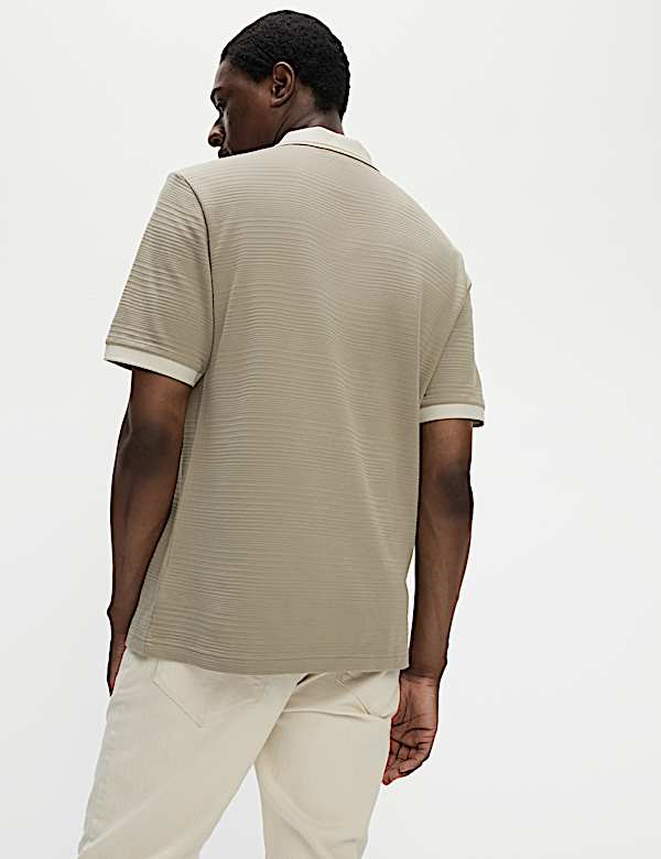 Pure Cotton Textured Tipped Polo Shirt