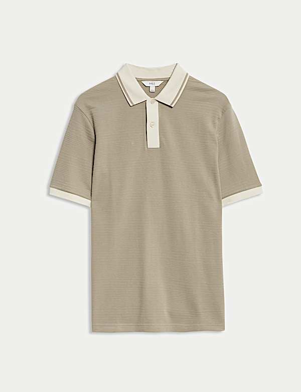 Pure Cotton Textured Tipped Polo Shirt - JP