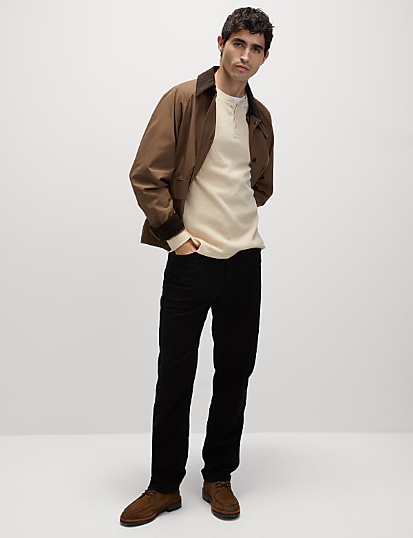 Pure Cotton Henley Waffle Long Sleeve Top