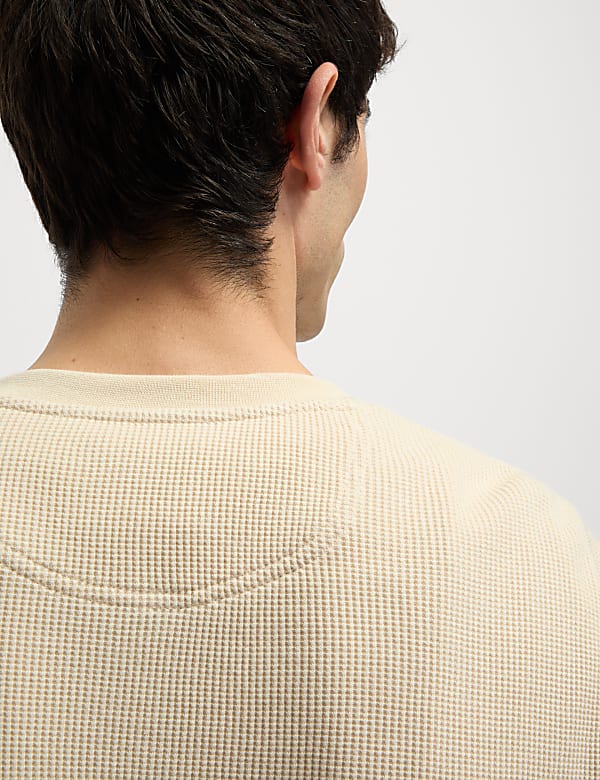 Pure Cotton Henley Waffle Long Sleeve Top