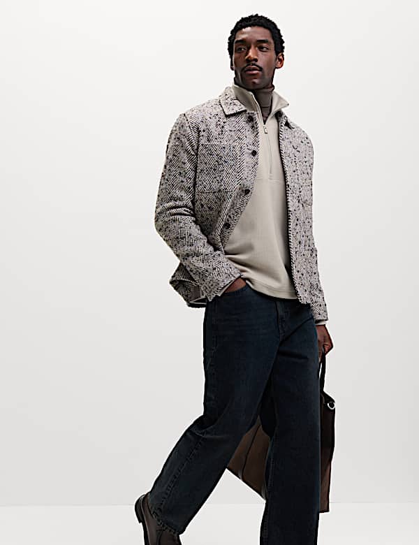 סווטשירט עם רוכסן חלקי מבד עשיר בכותנה עם טקסטורה - IL