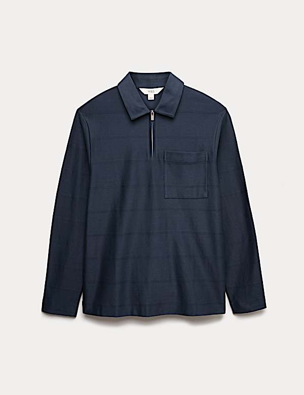 Pure Cotton Textured Half Zip Sweatshirt - FR