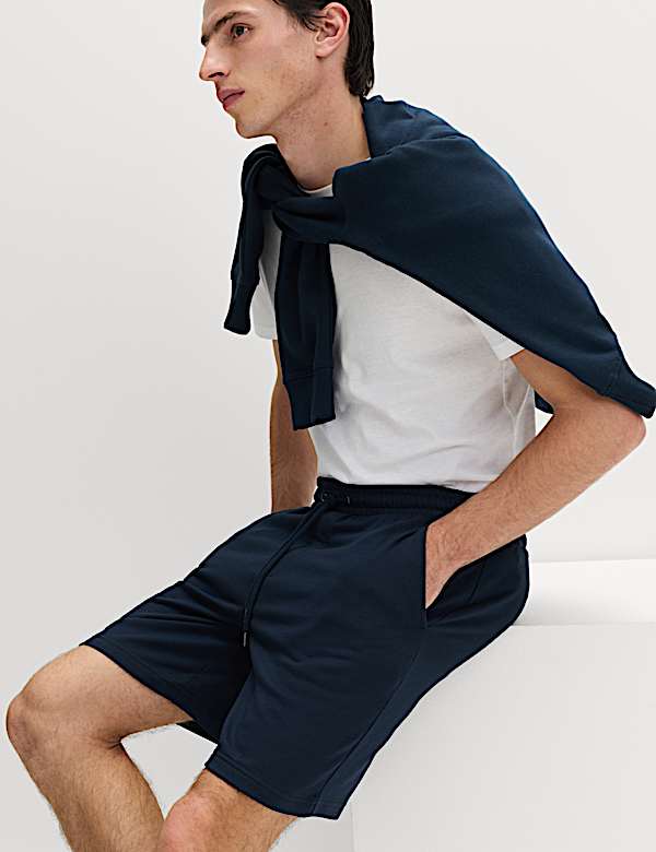 Katoenrijke korte broek met elastische tailleband - BE