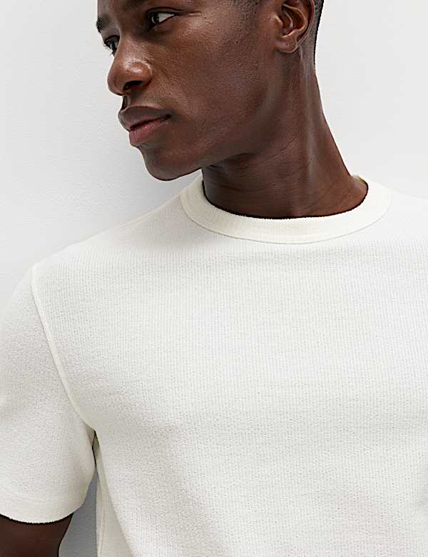 Relaxed Fit Cotton Blend Textured T-Shirt - AL