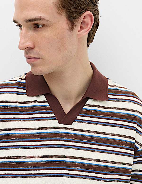 Cotton Blend Crepe Notch Neck Polo Shirt - NL