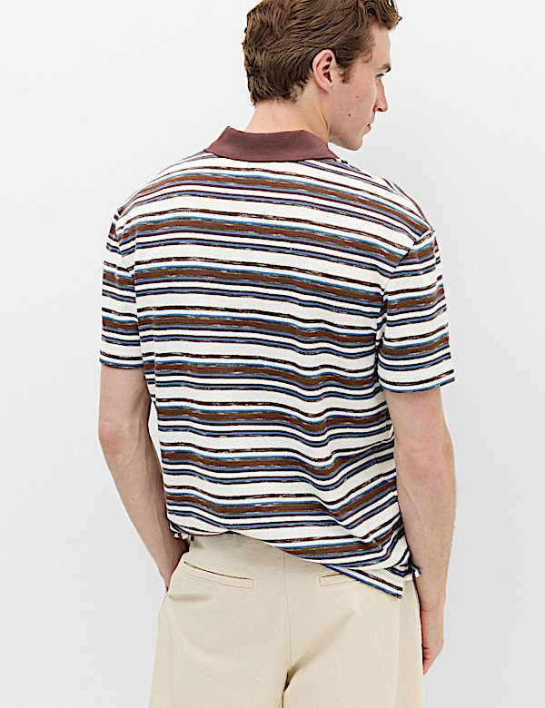 Cotton Blend Crepe Notch Neck Polo Shirt - NL
