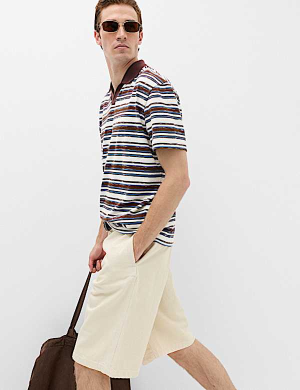 Cotton Blend Crepe Notch Neck Polo Shirt - NL