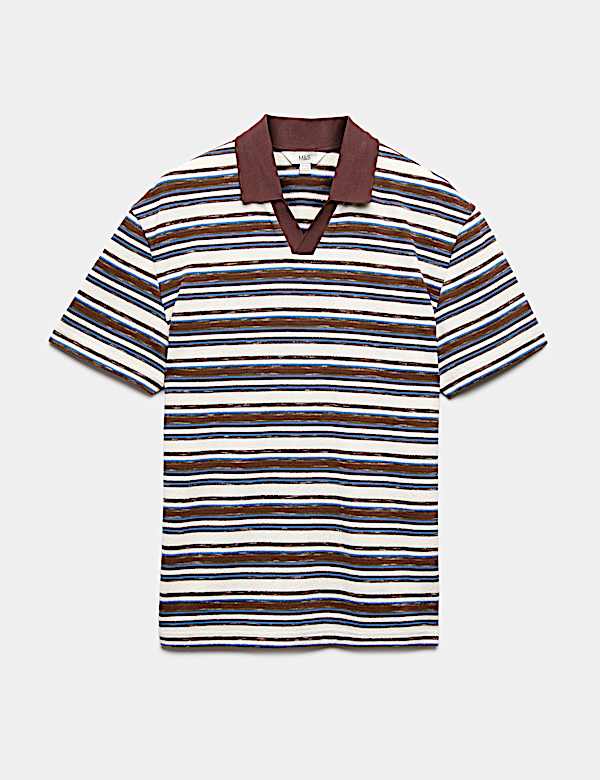 Cotton Blend Crepe Notch Neck Polo Shirt - NL