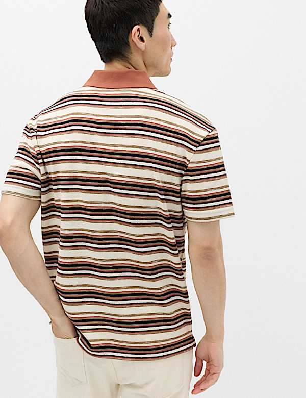 Cotton Blend Crepe Notch Neck Polo Shirt