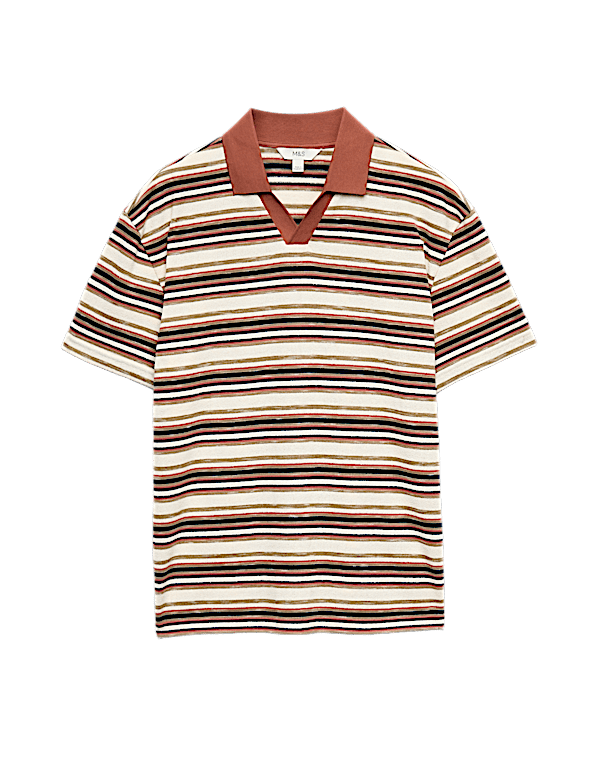 Cotton Blend Crepe Notch Neck Polo Shirt