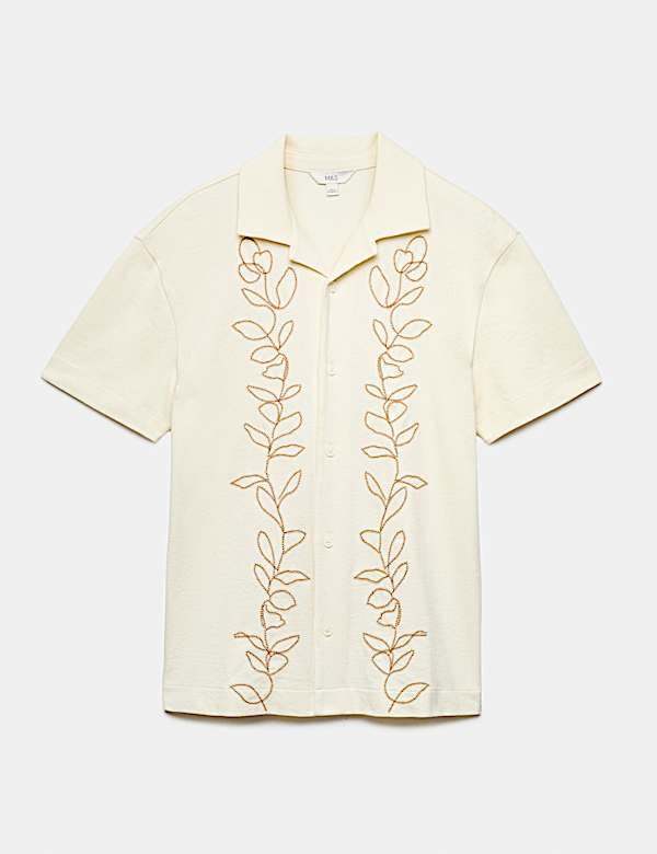 Pure Cotton Embroidered Short Sleeve Shirt - CA
