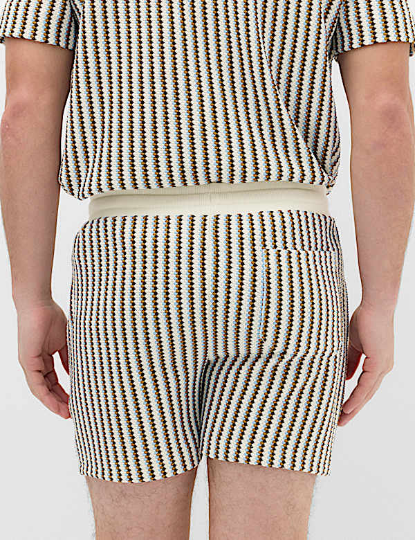Striped Knit Textured Cotton Blend Shorts - CH