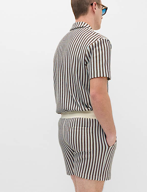 Striped Knit Textured Cotton Blend Shorts - CH