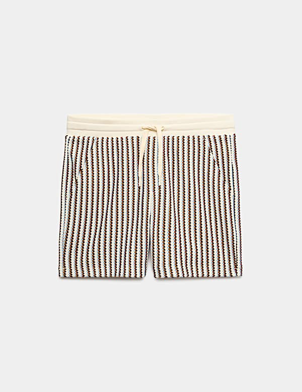 Striped Knit Textured Cotton Blend Shorts - CH