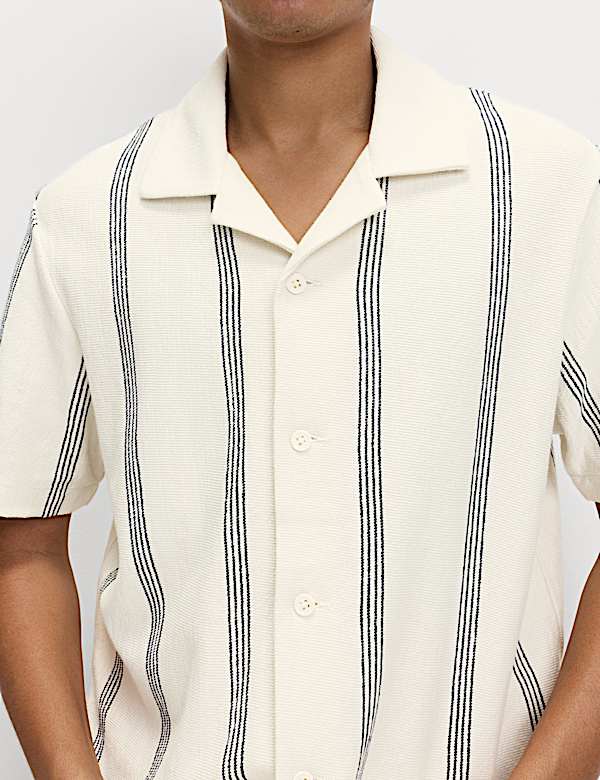 Pure Cotton Striped Revere Polo Shirt - IS