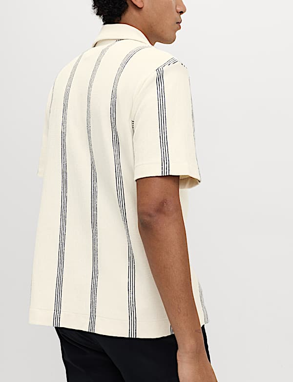Pure Cotton Striped Revere Polo Shirt - IS