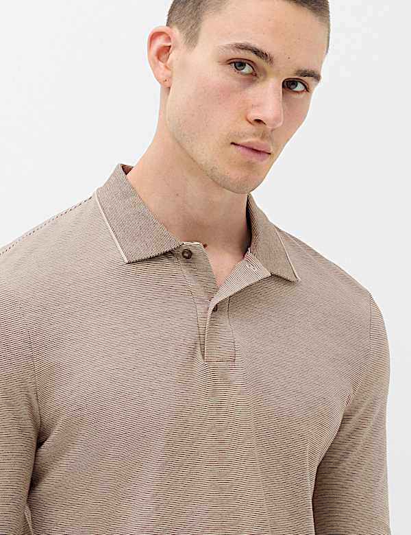 Cotton Rich Striped Long Sleeve Polo Shirt - PT