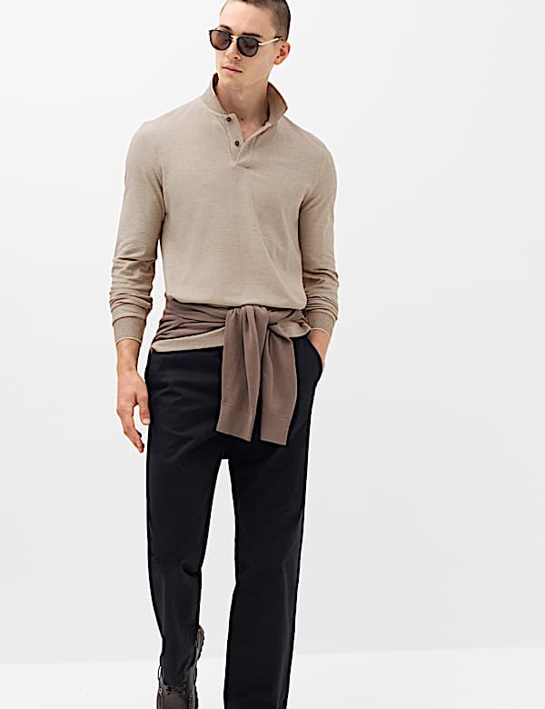 Cotton Rich Striped Long Sleeve Polo Shirt - PT