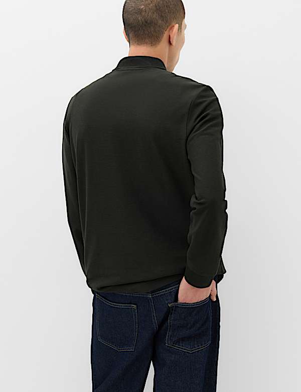 Cotton Rich Striped Long Sleeve Polo Shirt - CA