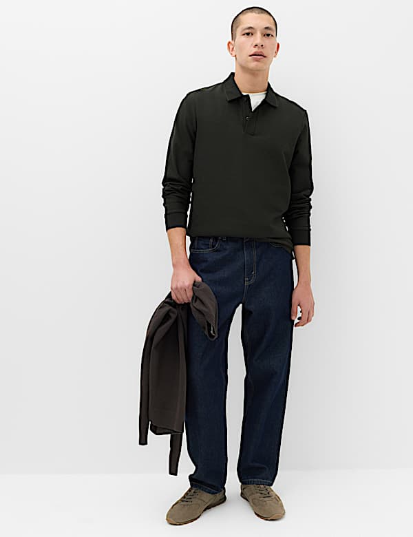 Cotton Rich Striped Long Sleeve Polo Shirt - CA