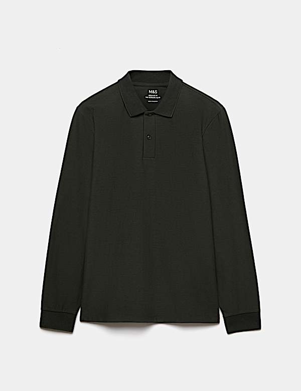 Cotton Rich Striped Long Sleeve Polo Shirt - CA