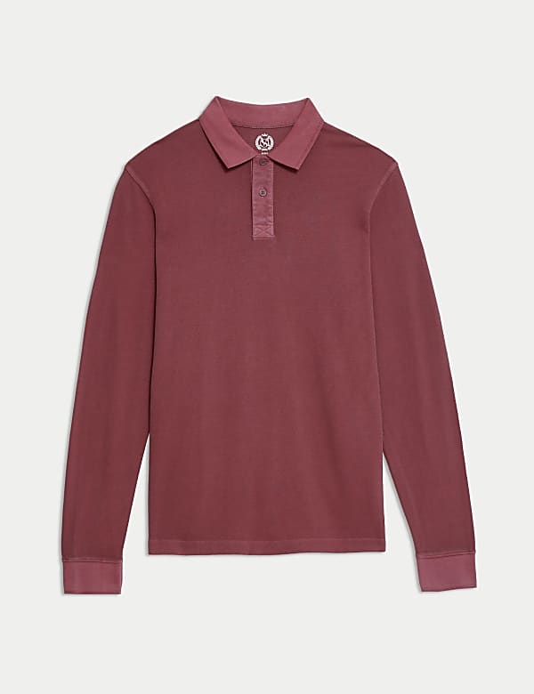 Polo 100 % coton textur&eacute; &agrave; manches longues - FR