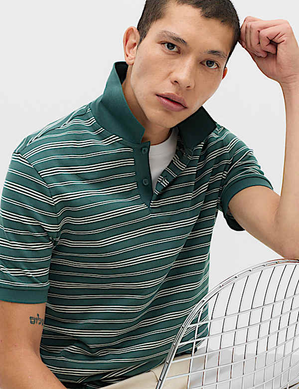 Pure Cotton Yarn Dye Striped Polo Shirt - IT