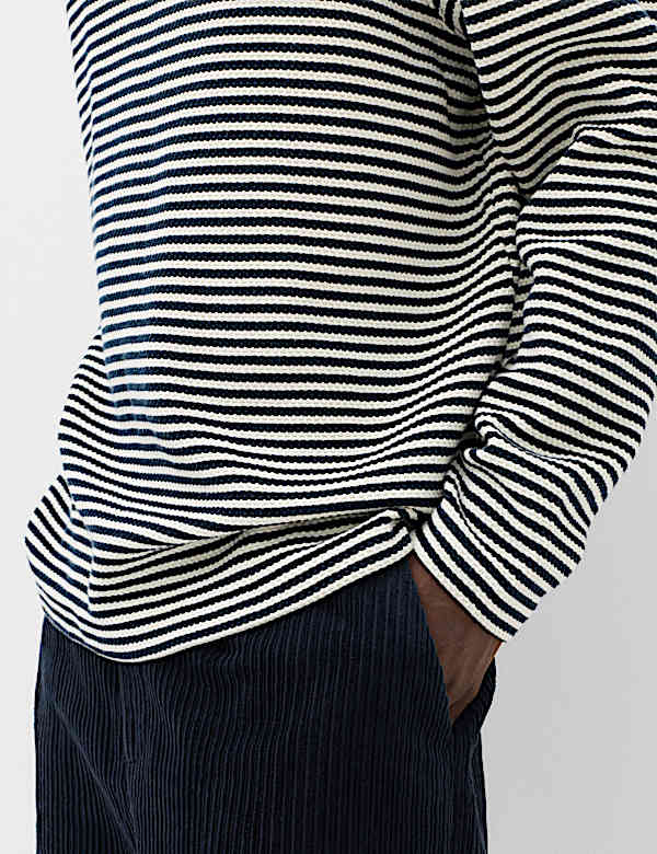 Pure Cotton Half Zip Striped Polo Shirt