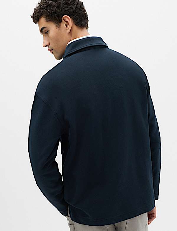 Pure Cotton Heavyweight Long Sleeve Polo Shirt - LT