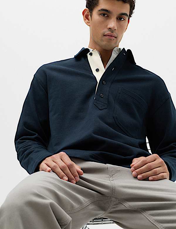 Pure Cotton Heavyweight Long Sleeve Polo Shirt - LT