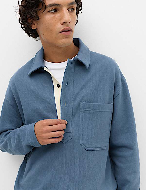 Pure Cotton Heavyweight Long Sleeve Polo Shirt - IL