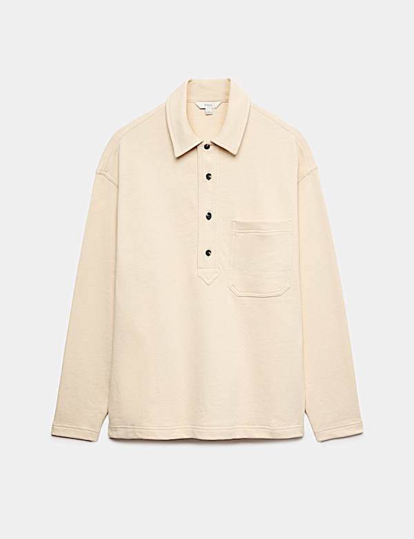 Pure Cotton Heavyweight Long Sleeve Polo Shirt - GR