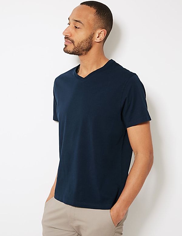 Pure Cotton V Neck T Shirt EVERGREEN T shirts M S CA