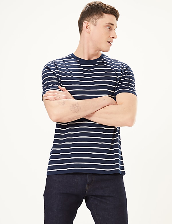 Pure Cotton Regular Fit Striped T-Shirt