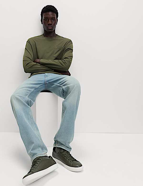 חולצת טי עם צווארון עגול מכותנה טהורה - IL