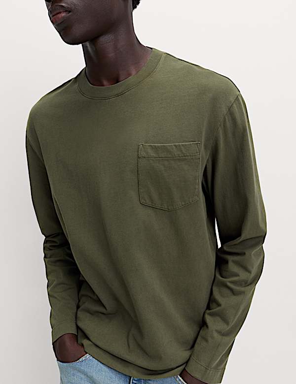 חולצת טי עם צווארון עגול מכותנה טהורה - IL