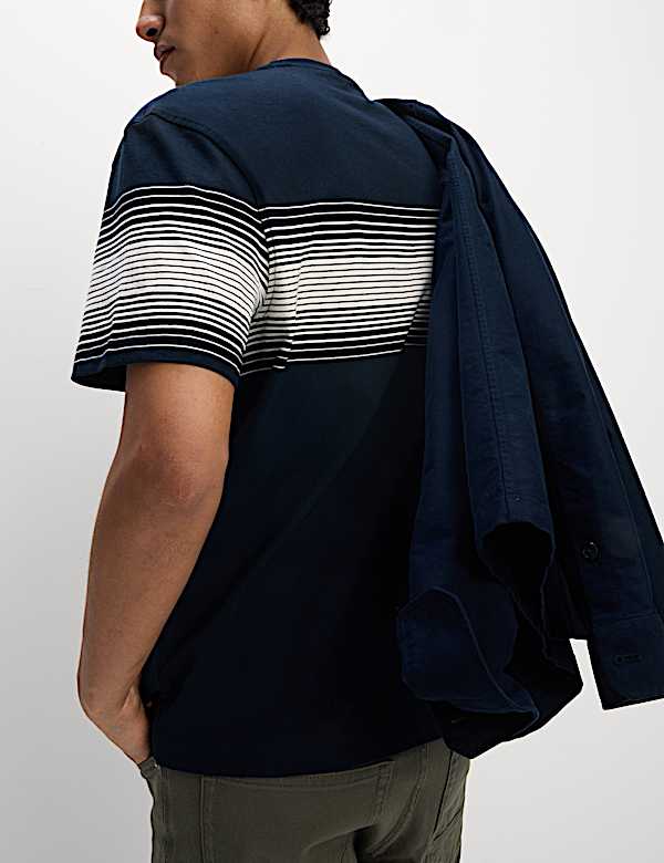 Pure Cotton Chest Stripe Crew Neck T-Shirt - KG