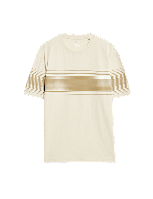 Pure Cotton Chest Stripe Crew Neck T-Shirt