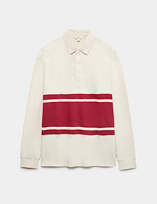 Polo de rugby 100 % coton &agrave; rayures sur la poitrine - LU